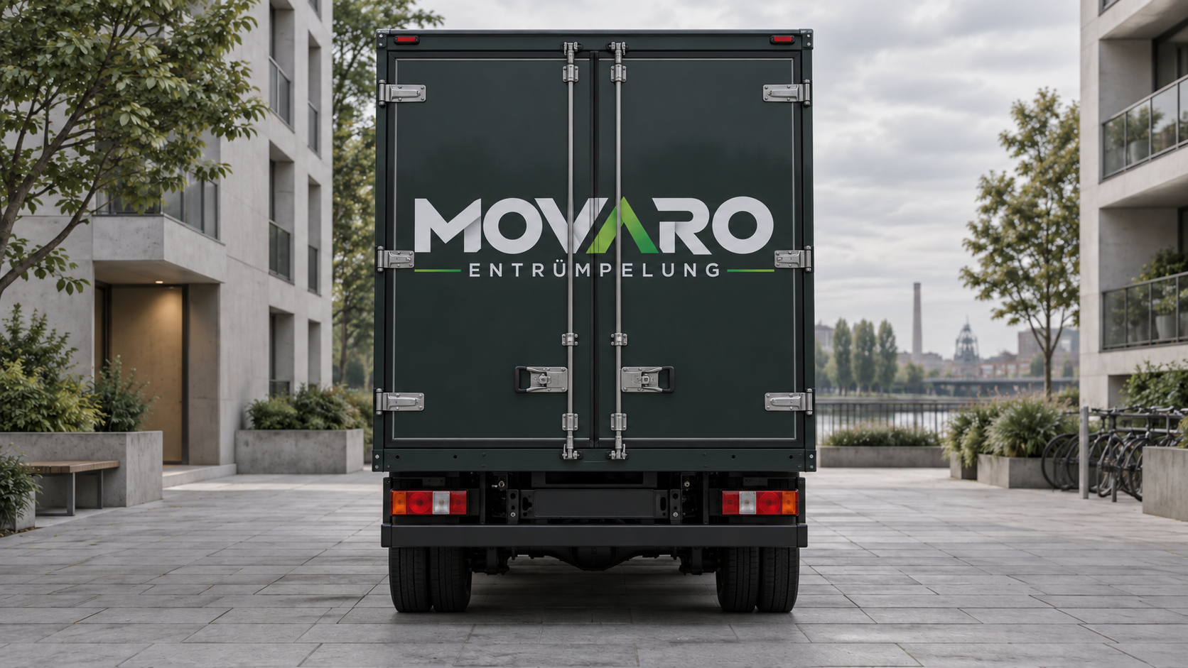 Illustration eines 3,5-Tonnen-Koffer-LKW von hinten